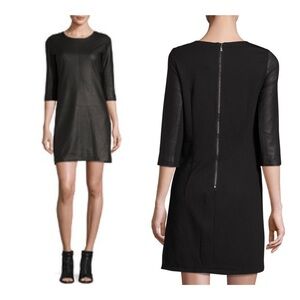 MY tribe 3/4 Sleeve Leather Front Shift Dress